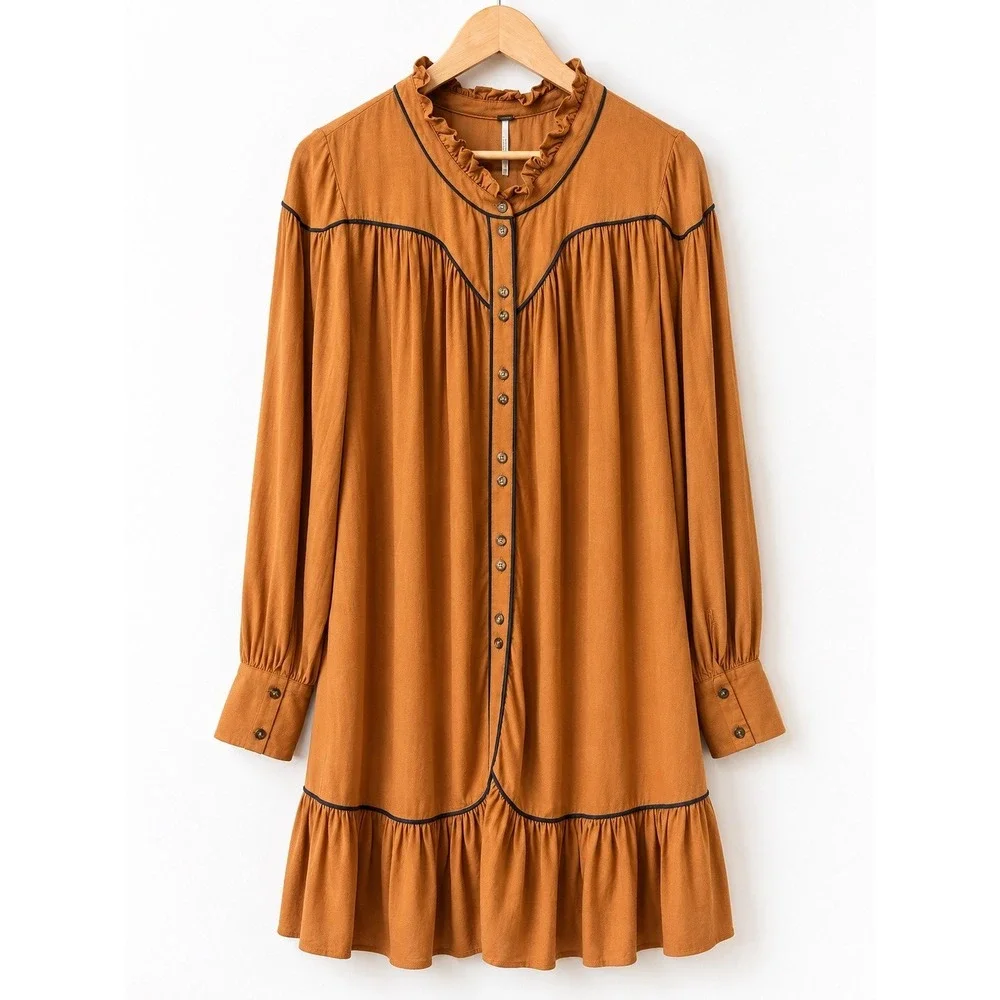 Free People Luck Of The Draw Western Mini Dress Womens S Boho Button No Belt